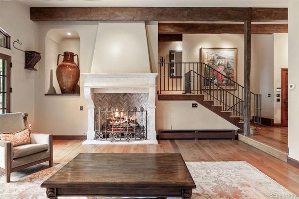 Fireplace, Interior, Recessed Lighting, Wood Texture Flooring