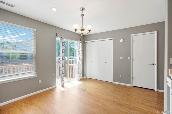 Chandelier, Empty room, Interior, Recessed Lighting, Wood Texture Flooring