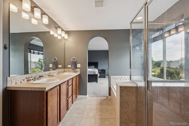 Bathroom, Dual Sink Vanities, Glass Shower, Interior, Tile Countertops