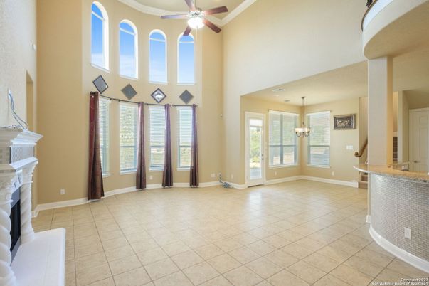 Chandelier, Fireplace, Interior