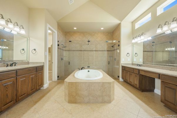 Bathroom, Dual Sink Vanities, Glass Shower, Interior, Recessed Lighting