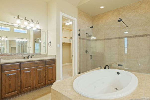 Bathroom, Dual Sink Vanities, Glass Shower, Interior, Recessed Lighting