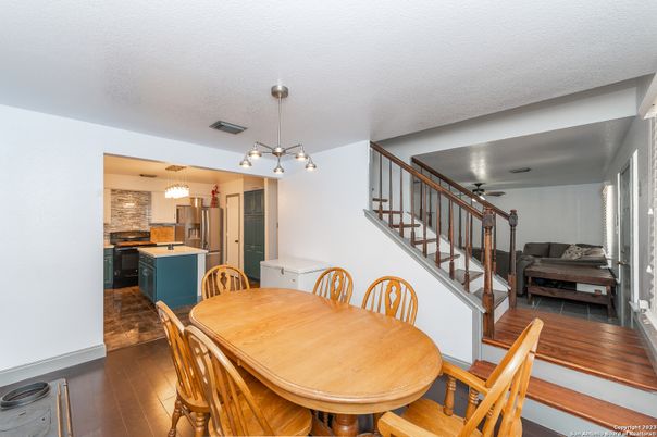 Dining room, Interior, Kitchen, Pendant Lights, Wood Texture Flooring