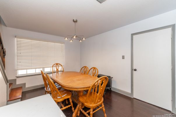 Dining room, Interior, Pendant Lights, Wood Texture Flooring