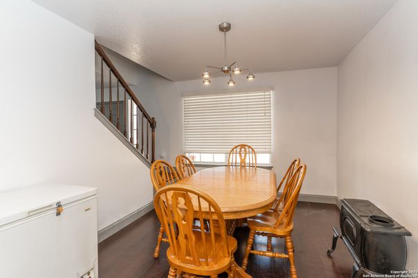 Dining room, Interior, Pendant Lights, Wood Texture Flooring