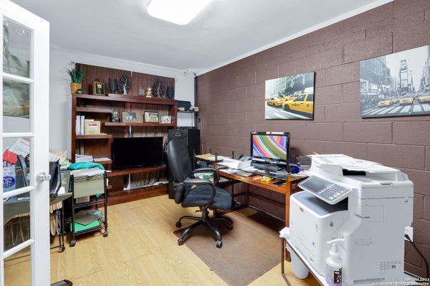 Home Office, Interior, Stone Walls, Wood Texture Flooring