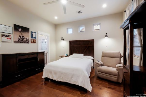 Bedroom, Interior, Recessed Lighting, Wood Texture Flooring
