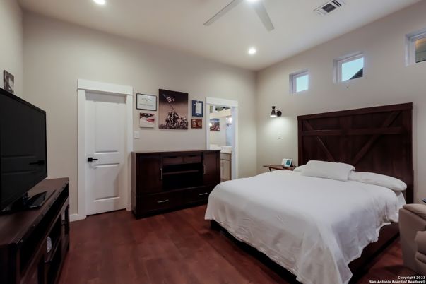 Bedroom, Interior, Recessed Lighting, Wood Texture Flooring