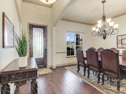 Chandelier, Dining room, Interior, Wood Texture Flooring