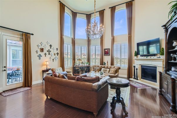 Chandelier, Fireplace, Interior, Living room, Wood Texture Flooring
