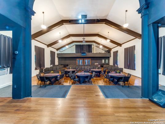 Dining room, Interior, Pendant Lights, Wooden Beams, Wood Texture Flooring