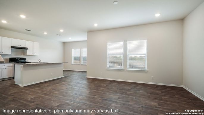 Empty room, Interior, Kitchen, Recessed Lighting, Wood Texture Flooring