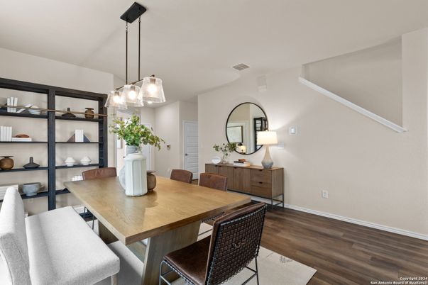 Dining room, Interior, Pendant Lights, Wood Texture Flooring