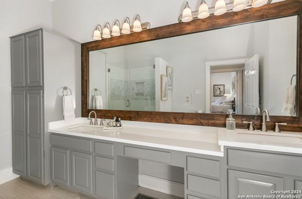 Bathroom, Dual Sink Vanities, Interior, Wood Texture Flooring