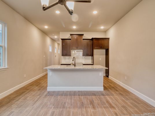 Interior, Kitchen, Recessed Lighting, Wood Texture Flooring