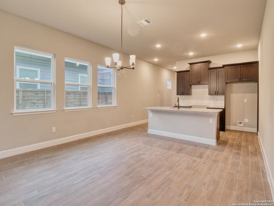 Interior, Kitchen, Pendant Lights, Recessed Lighting, Wood Texture Flooring