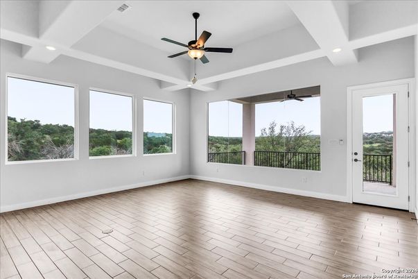 Empty room, Interior, Recessed Lighting, Wood Texture Flooring