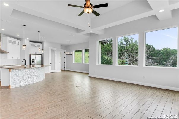 Interior, Kitchen, Pendant Lights, Recessed Lighting, Wood Texture Flooring