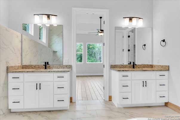 Bathroom, Dual Sink Vanities, Interior, Marble, Marble Walls