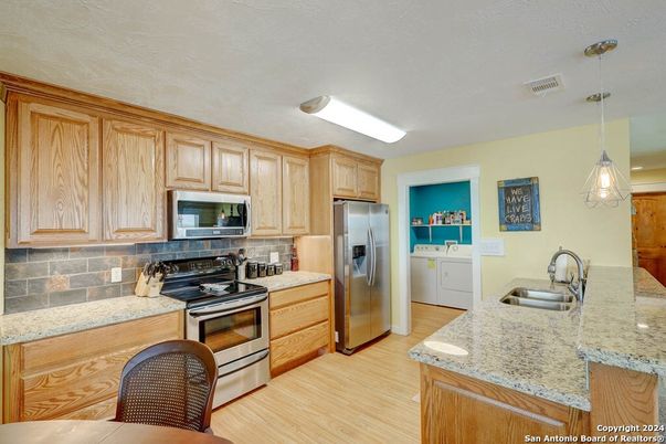 Interior, Kitchen, Pendant Lights, Stainless Steel Appliances, Wood Texture Flooring