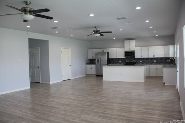 Interior, Kitchen, Recessed Lighting, Wood Texture Flooring