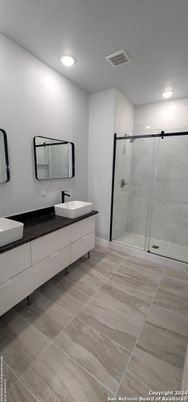 Bathroom, Dual Sink Vanities, Glass Shower, Interior, Recessed Lighting