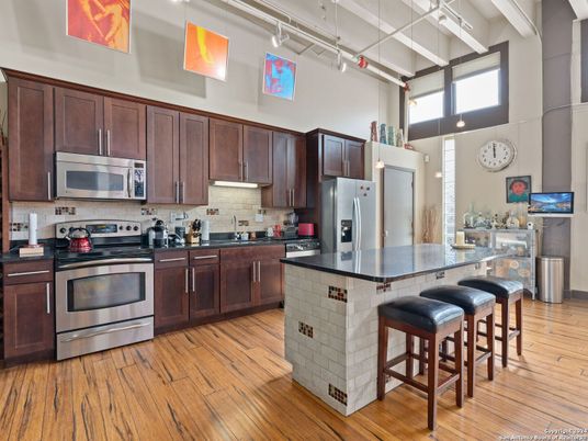 Interior, Kitchen, Pendant Lights, Stainless Steel Appliances, Wood Texture Flooring