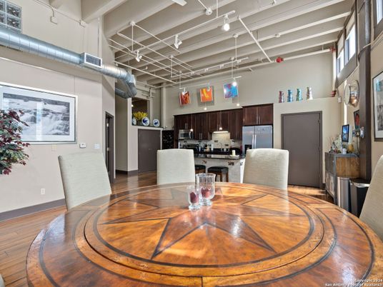 Dining room, Interior, Kitchen, Stainless Steel Appliances, Wood Texture Flooring