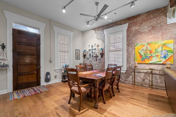 Dining room, Interior, Stone Walls, Wood Texture Flooring