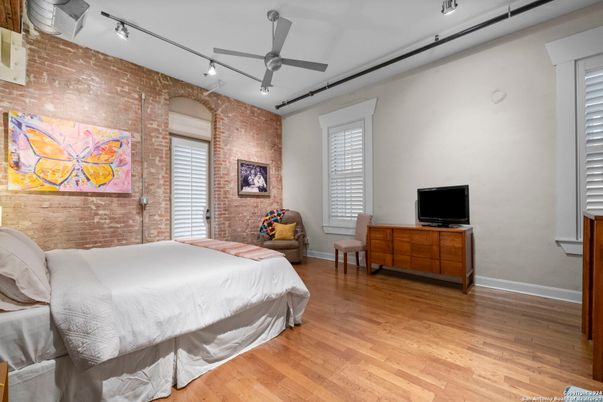 Bedroom, Interior, Stone Walls, Wood Texture Flooring