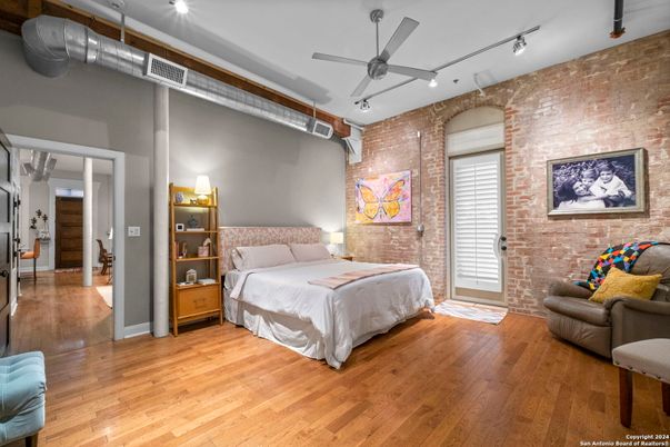 Bedroom, Interior, Stone Walls, Wood Texture Flooring