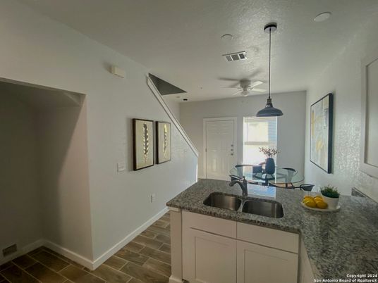 Dining room, Interior, Pendant Lights, Wood Texture Flooring