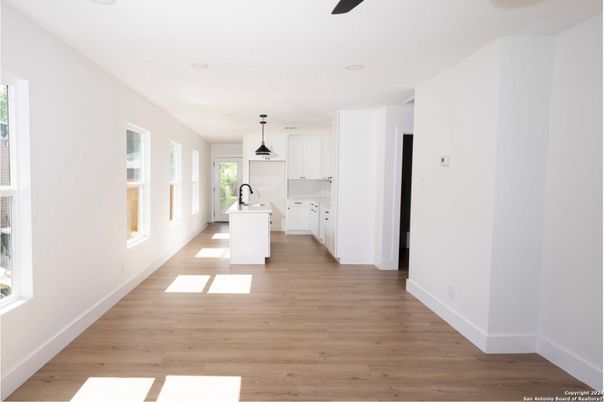 Interior, Kitchen, Pendant Lights, Recessed Lighting, Wood Texture Flooring