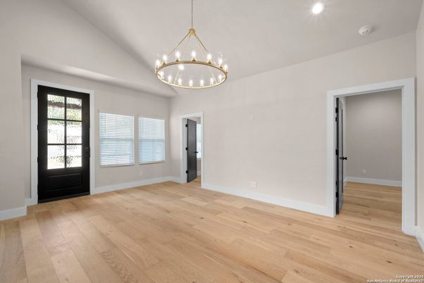 Empty room, Interior, Pendant Lights, Recessed Lighting, Wood Texture Flooring