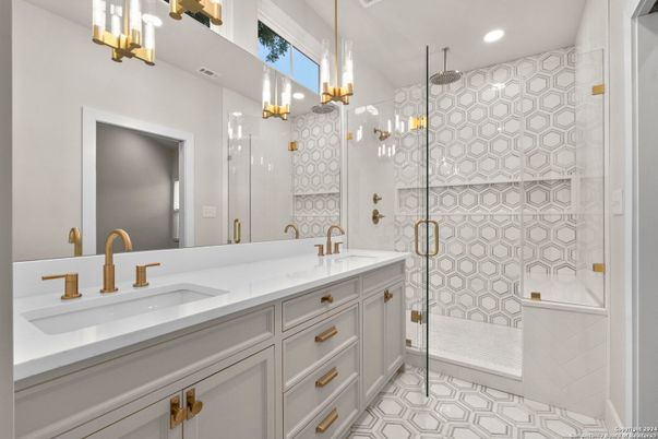 Bathroom, Dual Sink Vanities, Glass Shower, Interior, Recessed Lighting