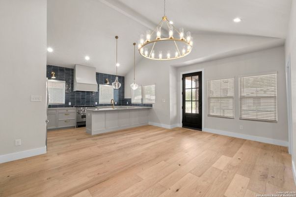 Interior, Kitchen, Pendant Lights, Recessed Lighting, Wood Texture Flooring