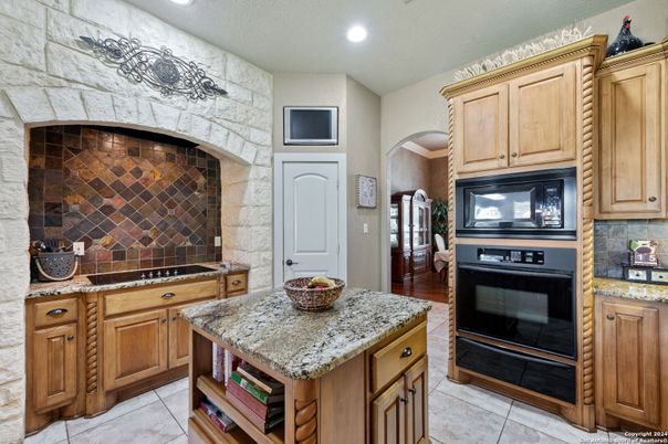 Interior, Kitchen, Recessed Lighting, Stone Walls
