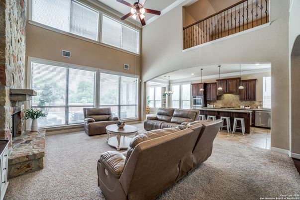 Fireplace, Interior, Kitchen, Living room, Pendant Lights, Recessed Lighting
