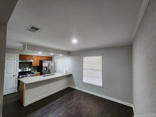 Interior, Kitchen, Recessed Lighting, Wood Texture Flooring