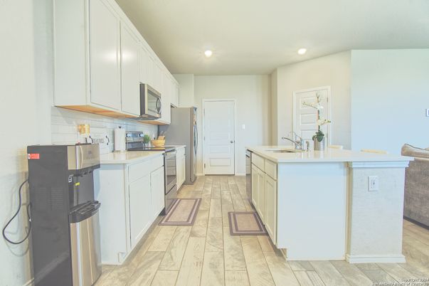 Interior, Kitchen, Recessed Lighting, Wood Texture Flooring