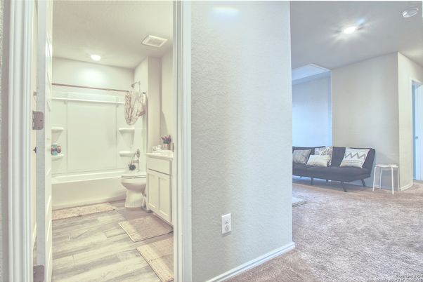Bathroom, Interior, Recessed Lighting, Wood Texture Flooring