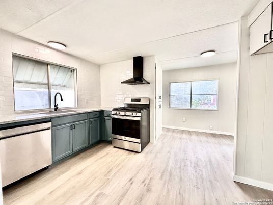 Interior, Kitchen, Stainless Steel Appliances, Wood Texture Flooring