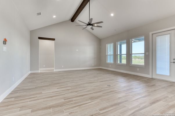 Empty room, Interior, Recessed Lighting, Wooden Beams, Wood Texture Flooring