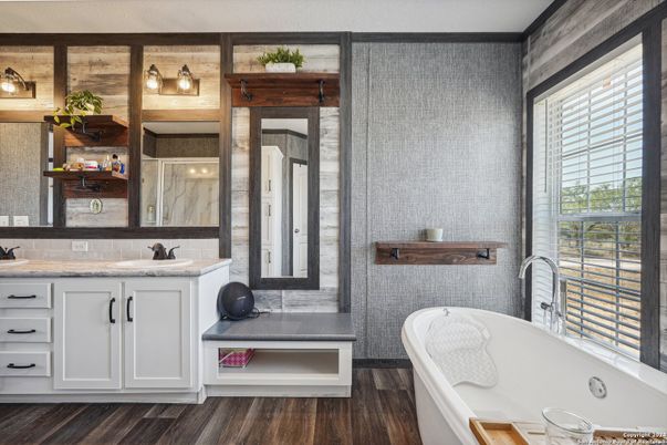 Bathroom, Dual Sink Vanities, Interior, Wood Texture Flooring