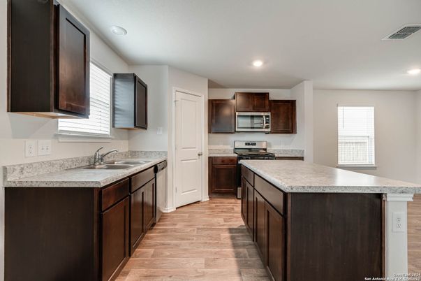 Interior, Kitchen, Recessed Lighting, Wood Texture Flooring