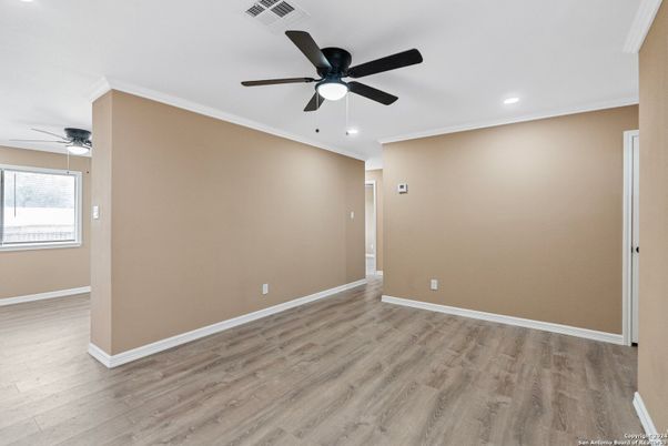 Empty room, Interior, Recessed Lighting, Wood Texture Flooring