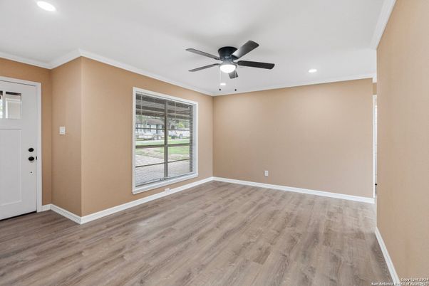 Empty room, Interior, Recessed Lighting, Wood Texture Flooring