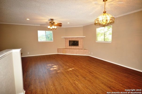 Empty room, Fireplace, Interior, Recessed Lighting, Wood Texture Flooring