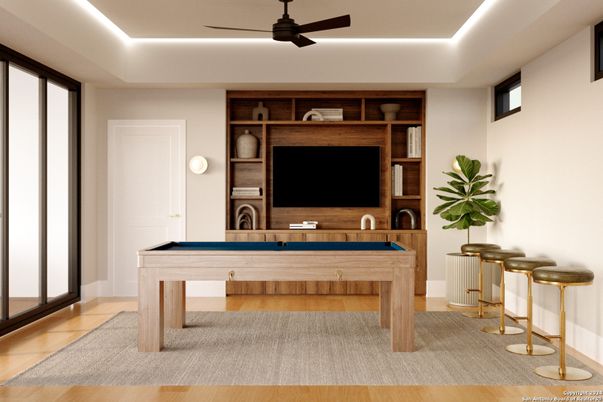 Billiard Table, Game Room, Interior, Wood Texture Flooring