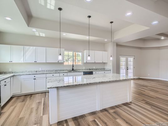 Interior, Kitchen, Pendant Lights, Recessed Lighting, Wood Texture Flooring
